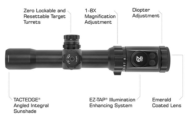 Оптический прицел Leapers Accushot T8 Tactical 1-8X28, 30мм, BG4, подсв., кронштейн ACCU-SYNC (SCP3-18IEBG4)